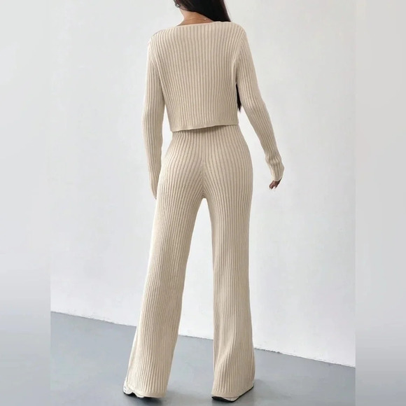 Khaki Ribbed Knit Cardigan & Knit Pants - Picture 6 of 6